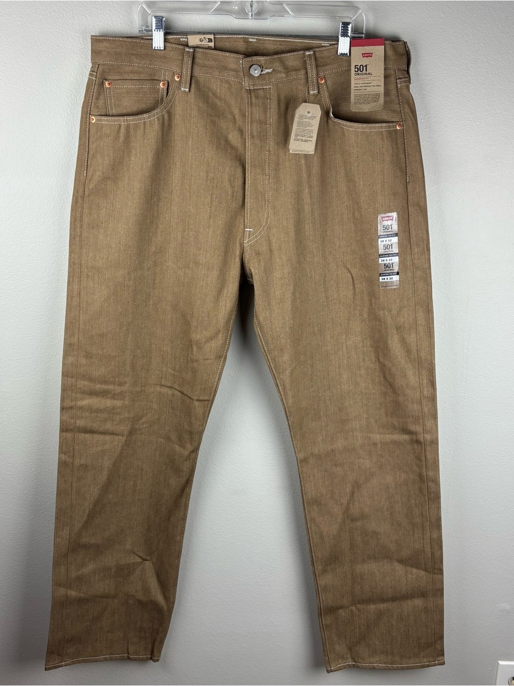 Levi's 501 Original Shrink-to-Fit Jeans Mens Size 38x32 Khaki Button Fly New NWT